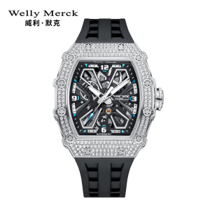 welly merck威利默克手表男新款自动机械表品牌正品防水时尚男表大表盘镂空腕表WM101M