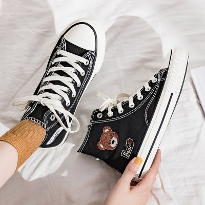 苏芈小熊板鞋ins潮女鞋2021年春季新款学生韩版ulzzang百搭高帮帆布鞋