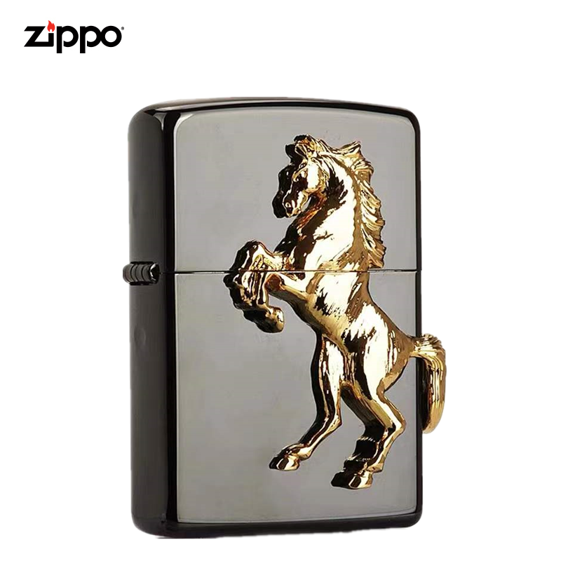 zippo芝宝原版防风煤油打火机日版芝宝镀金贴章奔腾马到成功专柜正品