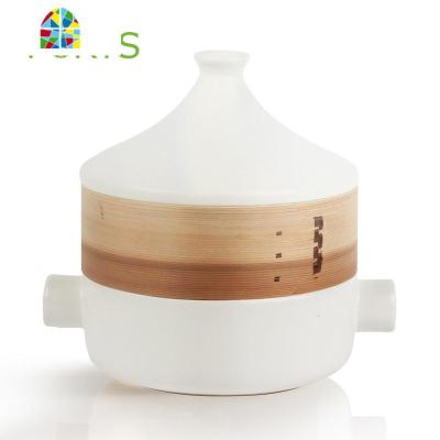 日式蒸锅蒸笼塔吉锅砂锅炖锅陶瓷锅明火可高温家用石锅煲汤蒸锅 FENGHOU 2.5L白色塔吉锅+蒸笼+8寸浅盘送2蒸笼布