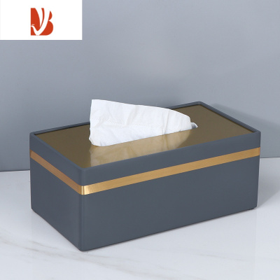 三维工匠纸巾盒客厅简约现代轻奢创意餐巾纸盒大理石纹抽纸盒酒店定制logo 灰色 金边纸盒金属盖灰