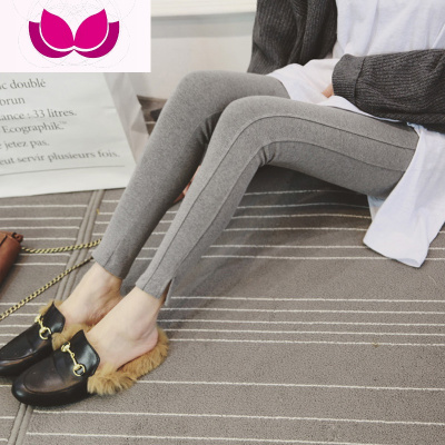 七斓薄款灰色外穿九分打底裤韩版春秋棉高腰女裤开叉大码新款2019潮裤子