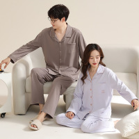 情侣睡衣女春秋冬季棉质长袖长裤氛围感一男一女男士家居服套装