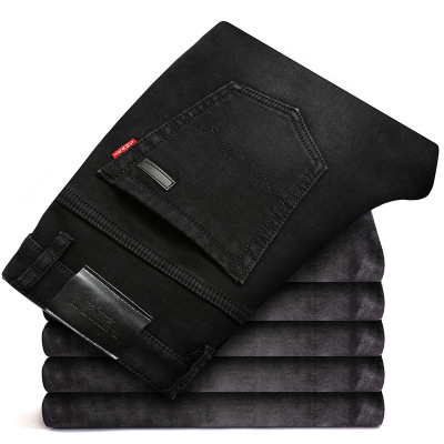 男士秋冬直筒牛仔裤弹力修身长裤舒适时尚加绒加厚