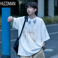 HLCOMAN藏青短袖T恤男士夏季2025新款美式潮流潮牌宽松半袖体恤