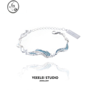 JiMi原创设计浅蓝色手链女不规则滴胶肌理小众高级感配饰手饰 浅蓝1条链长15CM+5CM尾链