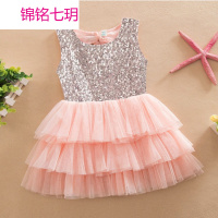 锦铭七玥外贸童装 夏装新款童裙 欧美蝴蝶结亮片公主蓬蓬裙女童连衣裙