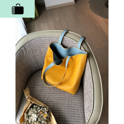 软皮单肩大包包女大容量水桶简约托特夏2020新款潮网红上班手提袋NEW LAKE女士单肩包