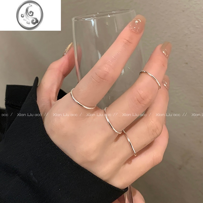 JiMi极简风素圈细戒指女轻奢小众设计高级感食指戒时尚个性套装指环