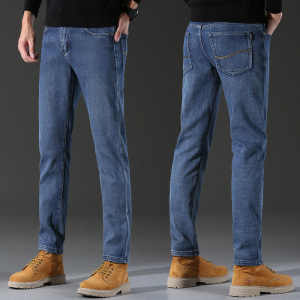 冬季轻奢男士加绒品质直筒牛仔裤带绒舒适休闲宽松弹力男青年裤子