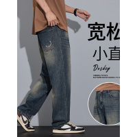 新塘牛仔之都时尚复古蓝高级街头痞帅小直筒裤休闲风