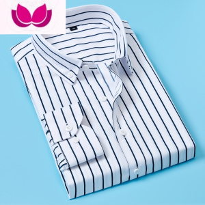 七斓男士长袖衬衫外套上衣服韩版潮流条纹衬衣帅气工装休闲衫秋白色