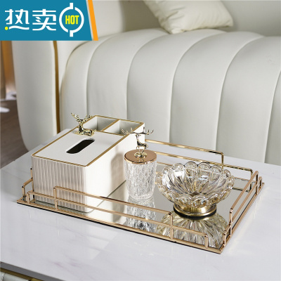 敬平轻奢纸巾盒套装家用装饰样板间客厅茶几餐桌多功能收纳抽纸盒 白色意式纸巾盒套装+ 牙签罐+烟灰缸