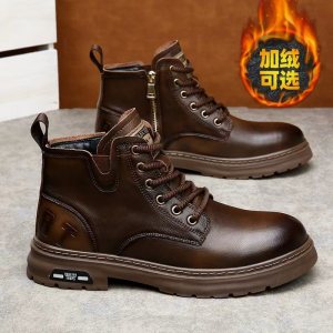 马丁靴男士潮款冬季真皮加绒保暖工装靴子男款防滑耐磨皮靴