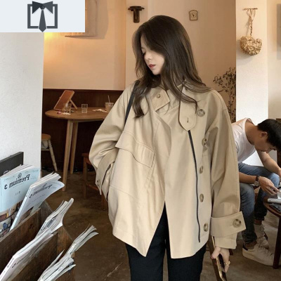 SUNTEK2020年秋冬百搭风衣长袖新款韩版宽松工装外套女中长款小个子洋气风衣