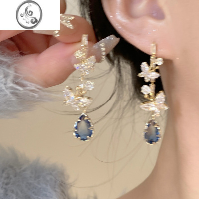 JiMi「冰山美人」然后我们跳舞了精致微镶锆石蓝色水滴耳钉无耳洞耳夹
