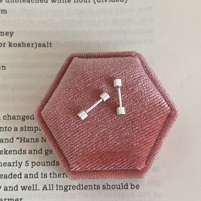 纯银杠铃耳钉养耳洞睡觉免摘简约气质耳骨钉女小众设计感耳环送女朋友老婆情人节七夕生日礼物