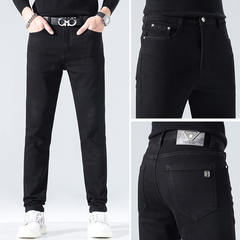 欧洲站轻奢潮牌黑色牛仔裤弹力修身小直筒裤潮流百搭商务休闲男士