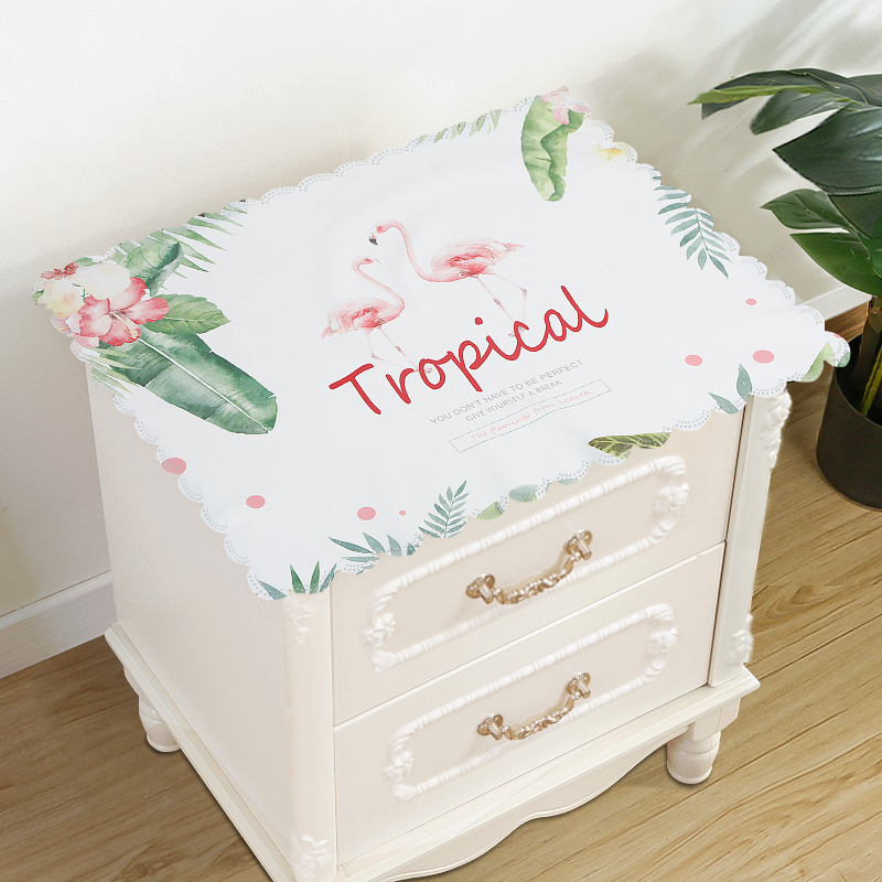 家柏饰(CORATED)床头柜盖布防水防油免洗北欧家用防尘罩套卧室床头盖巾冰箱防尘布 热带火烈鸟 50*50cm