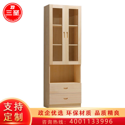 三圣 办公家具实木书柜书架储物 玻璃门书柜子书橱 带门文件展示柜置物架
