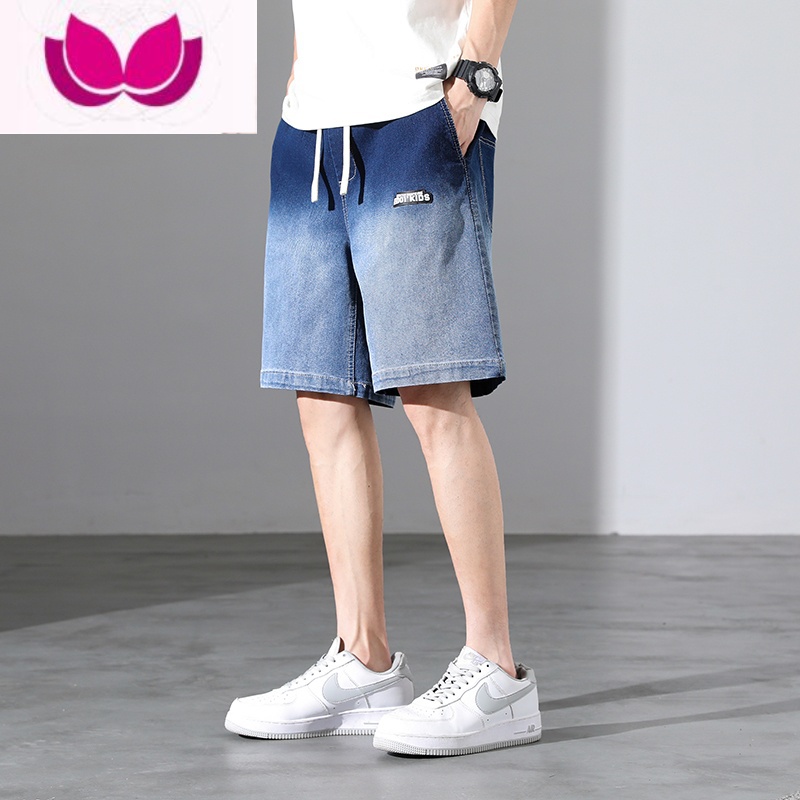 七斓渐变牛仔短裤男夏季宽松薄款休闲裤子2023新款百搭高街五分运动裤