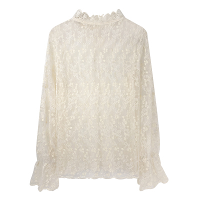 语娄镂空高领蕾丝打底衫女喇叭长袖洋气春装2021新款网纱内搭小衫上衣2021蕾丝衫