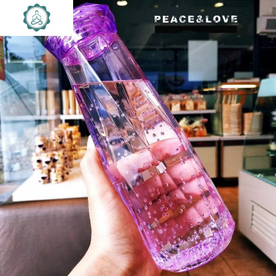 玻璃杯吸管水杯子简约便携潮流磨砂网红创意可爱家用学生少女杯子封后钻石紫450毫升-10cm