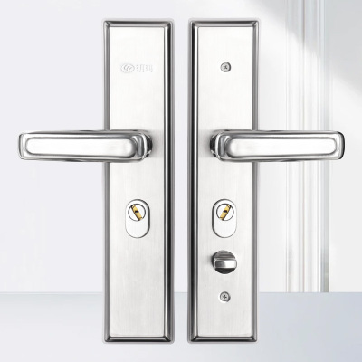 玥玛防盗门锁套装入户门天地锁大门锁C级叶片铜锁芯加厚面板三保险门执手锁银色拉丝面板