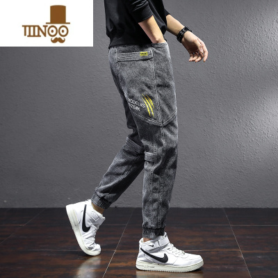 YANXU牛仔裤男款夏季宽松2023新款男士哈伦休闲束脚长裤子男生潮牌薄款