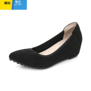 聚范豆豆鞋春季空姐工作鞋黑色久站不累职业舒适软底布鞋坡跟单鞋女秋