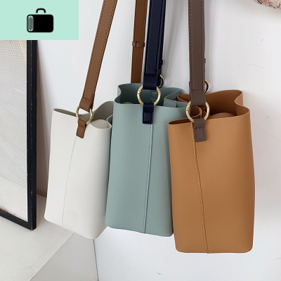 韩国东大新款时尚极简撞色单肩水桶包OL通勤女包休闲斜跨手提包NEW LAKE