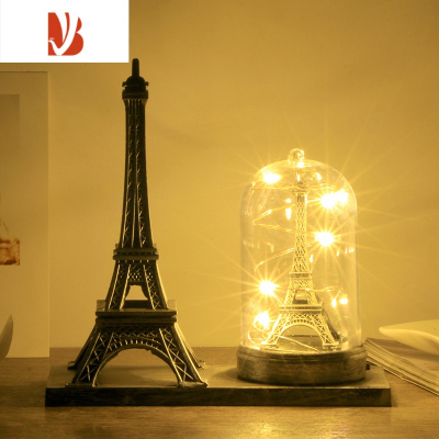 三维工匠创意复古欧式小灯夜灯桌面床头摆件带笔筒沙漏送女男朋友闺蜜礼品双铁塔发光（银色）