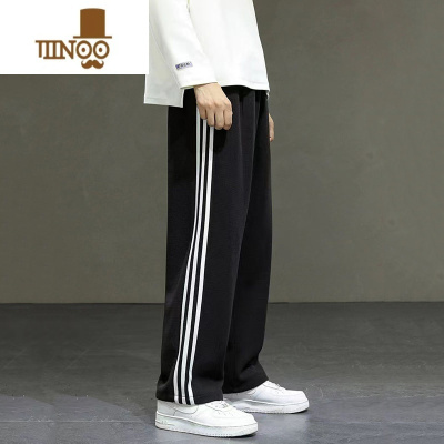 YANXU宽松薄款卫裤男士条纹三条杠男裤子直筒运动裤潮牌休闲长裤