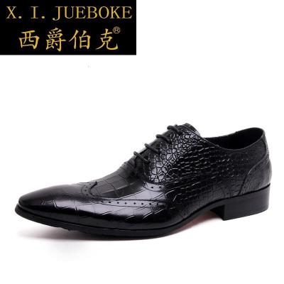 X.I.JUEBOKE意大利品牌春季新款英伦男士真皮皮鞋系带商务正装尖头皮鞋透气单皮鞋西装鞋