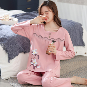 中老年中年妈妈睡衣女士棉质长袖秋冬款老年大码家居服套装可外穿