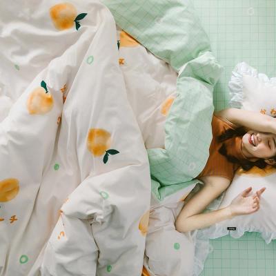 美帮汇四件套全棉全棉床上用品简约床单被套INS风气泡桃子