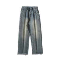 垂感宽松直筒男生牛仔裤港风牛仔裤男做旧百搭多色松紧水洗拖地裤
