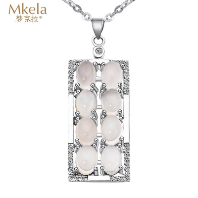 梦克拉 S925银月光石吊坠 蓝月光 心窗