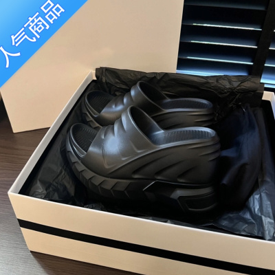 SUNTEK2023欧货夏季新款黑色松糕厚底拖鞋超高跟凉拖鞋一字拖外穿女