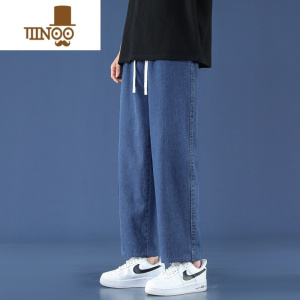 YANXU九分牛仔裤男士夏季薄款宽松直筒阔腿潮牌复古男生夏天休闲长裤子