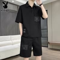 花花公子运动套装男士2025年夏季短袖polo衫搭配休闲工装短裤一套