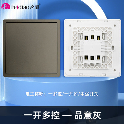 飞雕(FEIDIAO)开关插座 86型家用暗装超大面板 品意系列电源墙壁开关面板 品意灰一开多控