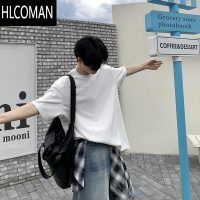 HLCOMAN黑色垫肩短袖T恤男夏季衣服痞帅高级感男装男生小领口半袖潮