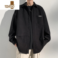 YANXU棕色巴洛克衬衫男长袖灯芯绒日系潮牌痞帅衬衣工装薄款外套男