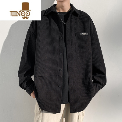 YANXU棕色巴洛克衬衫男长袖灯芯绒日系潮牌痞帅衬衣工装薄款外套男