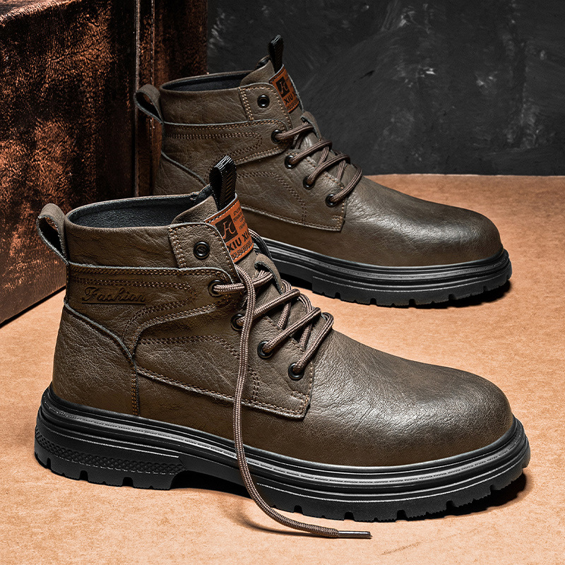 秋季上新马丁靴男士潮流复古机车靴高帮英伦风厚底系带男鞋