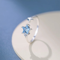 蓝色星星纯银戒指轻奢小众设计食指戒S999足银百搭指环手饰品批发送女朋友老婆情人节七夕生日礼物