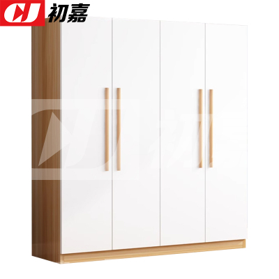 初嘉(CJ) 简约木质衣柜四门衣柜衣服收纳柜 浅胡桃白门 1400*500*1800