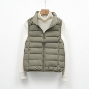 寒冬思羽新款女式90绒纯色女装立领马甲无缝羽绒服背心大码外套