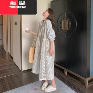 YIBUSHENG法式衬衫裙连衣裙套装女2024新款设计感今年流行蕾丝罩衫两件套 蕾丝裙单件 均码